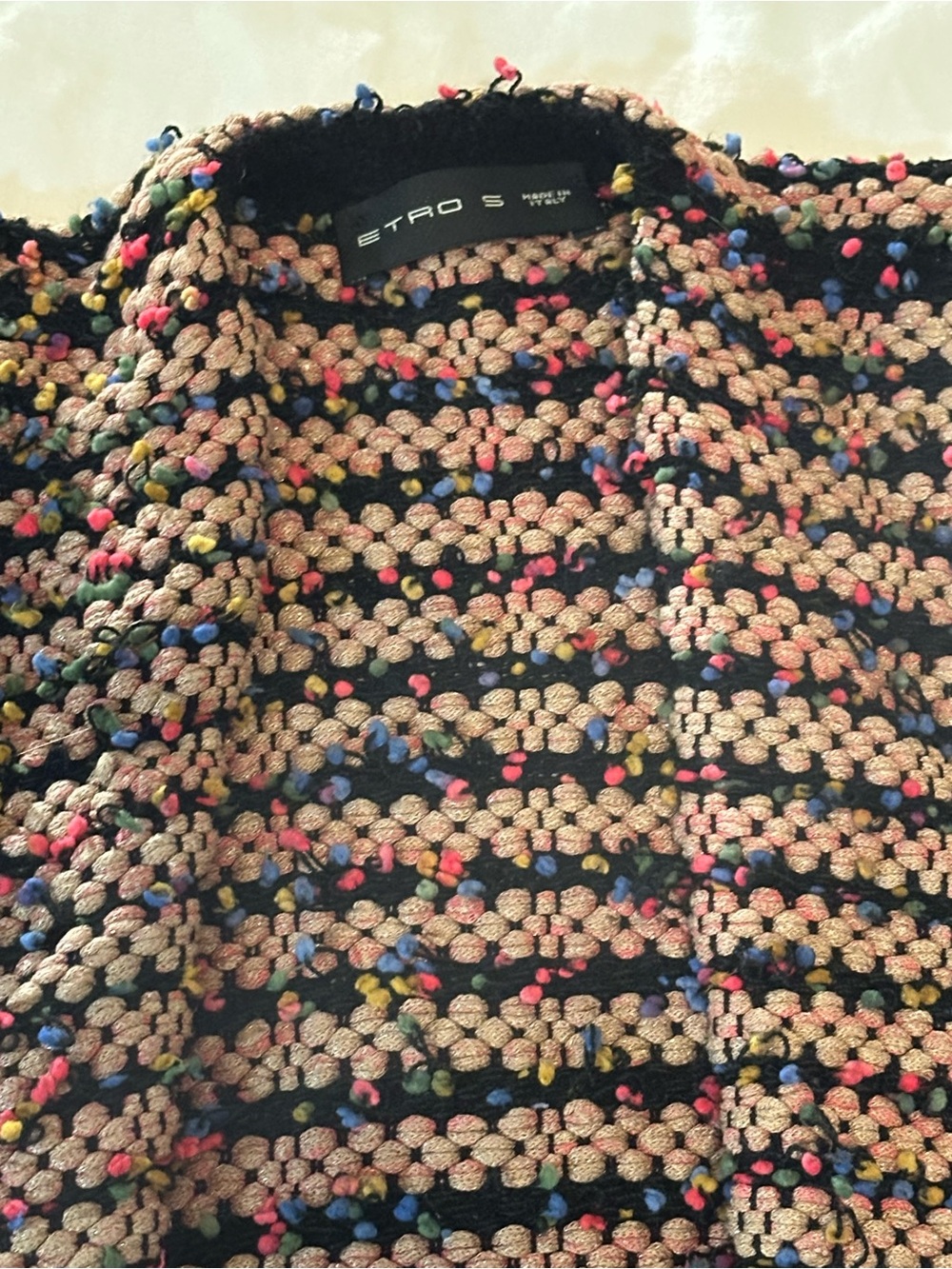 ETRO Boucle Knit Fringe Cardigan Sweater Small Multicolor Tweed Italy Boho Luxe - Picture 3 of 14